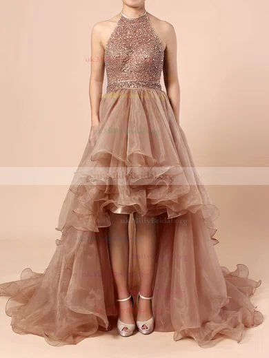 Rose gold high 2025 low prom dress