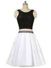 Simple A-line Scoop Neck Satin Short/Mini Beading Two Piece Backless Short Prom Dresses #UKM020103012
