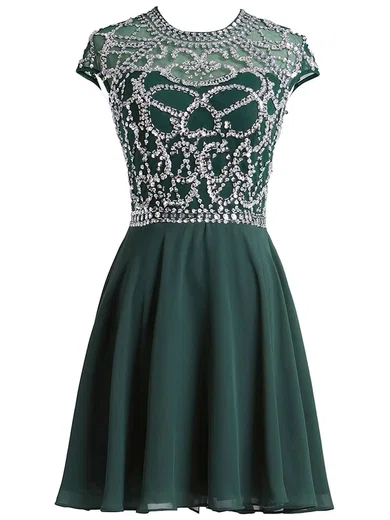 A-line Scoop Neck Chiffon Cut Out Prom Dresses With Beading #UKM020103016