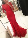 Trumpet/Mermaid Sweep Train Scoop Neck Tulle 1/2 Sleeves Appliques Lace Prom Dresses #UKM020103022