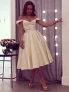 Ball Gown Off-the-shoulder Satin Tea-length Short Prom Dresses #UKM020103042