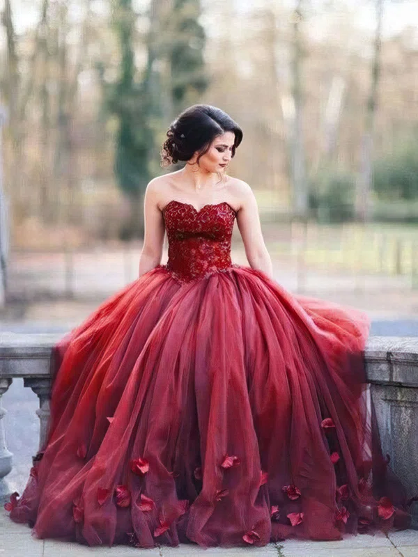 Ball Gown Sweetheart Tulle Floor-length Appliques Lace Prom Dresses #UKM020103052