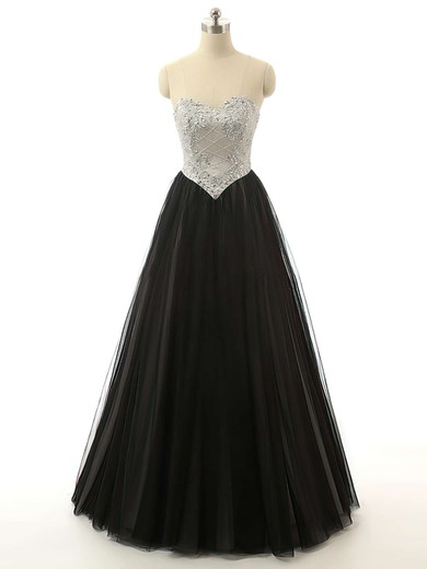 Ball Gown Sweetheart Tulle Floor-length Beading Prom Dresses #UKM020103084