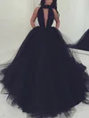 Ball Gown/Princess Sweep Train High Neck Tulle Ruffles Prom Dresses #UKM020103088