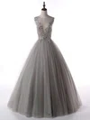 Ball Gown Scoop Neck Tulle Floor-length Beading Prom Dresses #UKM020103089