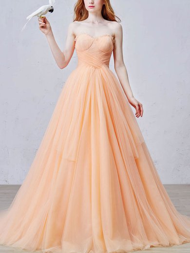 Ball Gown Sweetheart Tulle Ruffles Sweep Train Lace-up New Style Prom Dresses #UKM020103103