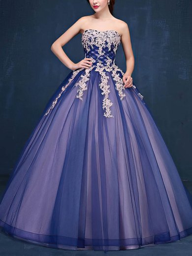 Ball Gown Sweetheart Tulle Appliques Lace Floor-length Lace-up Modest Prom Dresses #UKM020103107