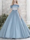 Ball Gown Off-the-shoulder Tulle Appliques Lace Sweep Train Online Prom Dresses #UKM020103113