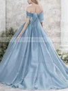 Ball Gown Off-the-shoulder Tulle Appliques Lace Sweep Train Online Prom Dresses #UKM020103113