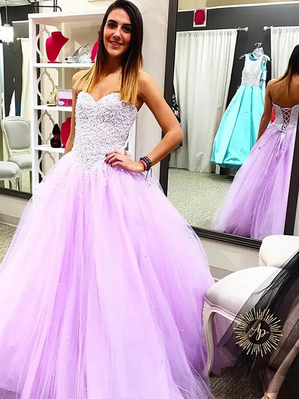 Fabulous Ball Gown Sweetheart Tulle Pearl Detailing Floor-length Prom Dresses #UKM020103117