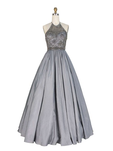 Ball Gown Halter Taffeta Floor-length Beading Prom Dresses #UKM020103120