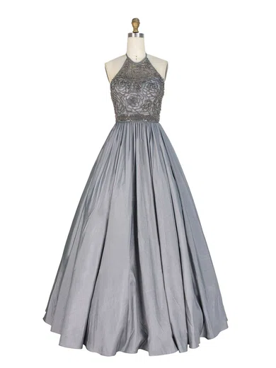 Ball Gown Halter Floor-length Taffeta Prom Dresses With Beading #UKM020103120