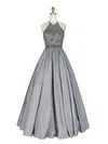 Ball Gown Halter Taffeta Floor-length Beading Prom Dresses #UKM020103120