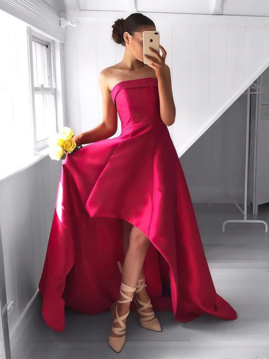 A-line Strapless Satin Asymmetrical Prom Dresses #UKM020103124