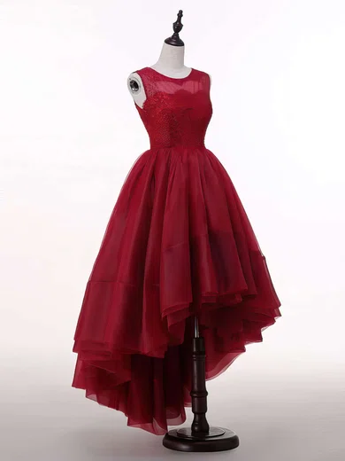 Ball Gown Illusion Tulle Modest Prom Dresses With Appliques #UKM020103126