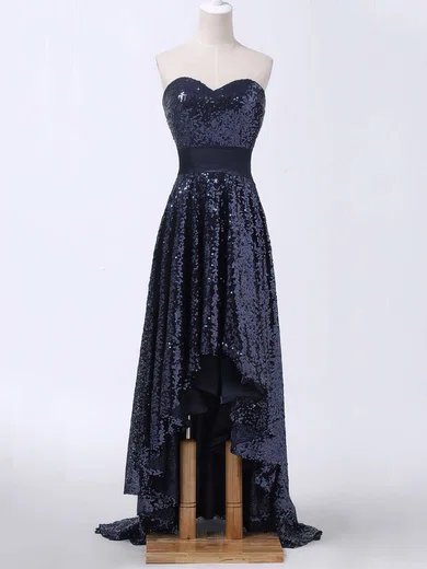 Ball Gown Strapless Asymmetrical Sparkly Sequin Prom Dresses #UKM020103165