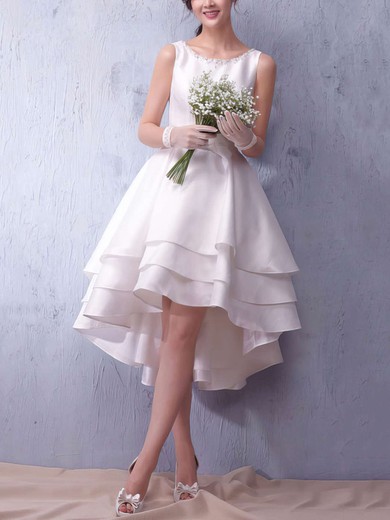 Princess Scoop Neck Satin Asymmetrical Sashes / Ribbons Prom Dresses #UKM020103169
