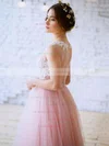 Princess Scoop Neck Tulle Floor-length Appliques Lace Prom Dresses #UKM020103231