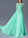 A-line Scoop Neck Chiffon Floor-length Appliques Lace Prom Dresses #UKM020103242