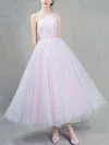 Ball Gown One Shoulder Tulle Ankle-length Beading Prom Dresses #UKM020103243