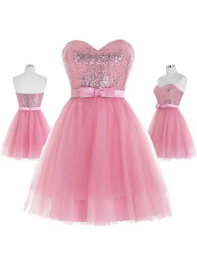Princess Sweetheart Tulle Sequined Short/Mini Sashes / Ribbons Prom Dresses #UKM020103249