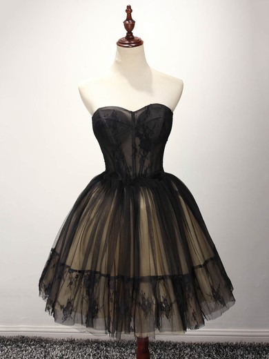 Princess Sweetheart Tulle Short/Mini Appliques Lace Black For Less Short Prom Dresses #UKM020103252