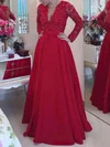 Princess V-neck Satin Floor-length Beading Prom Dresses #UKM020103256