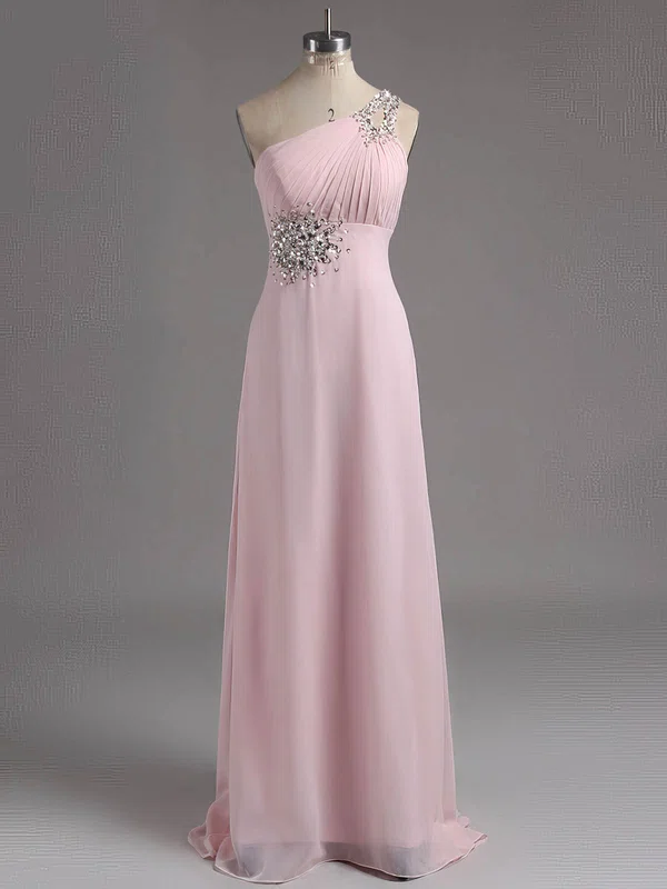 Perfect One Shoulder A-line Chiffon with Beading Pink Prom Dress #ZPUKM02014927