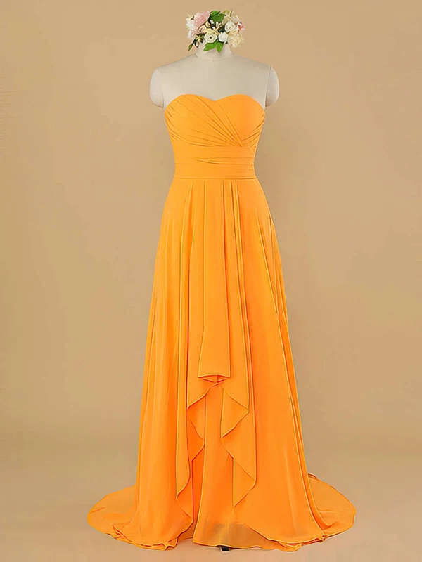 Girls Sweetheart Ruffles Sheath/Column Chiffon Orange Bridesmaid Dress #UKM01012484