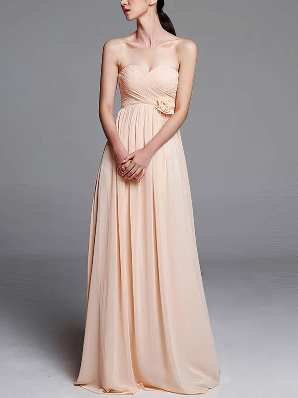 Pearl Pink Empire Chiffon with Flower(s) Sweetheart Casual Bridesmaid Dresses #UKM01012487