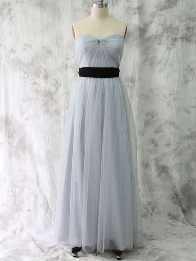 Light Slate Gray Tulle Floor-length with Sashes/Ribbons Discount Bridesmaid Dress #UKM01012530