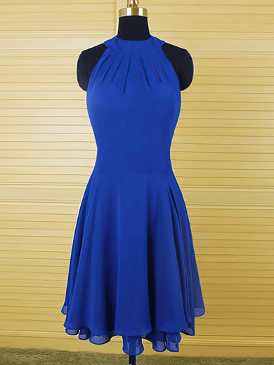 Scoop Neck Ruffles Chiffon Cute Knee-length Royal Blue Bridesmaid Dress #UKM01012543