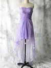 Sheath/Column Lace Chiffon Sweetheart Lavender Asymmetrical Bridesmaid Dresses #UKM01012552