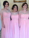 Elegant A-line Chiffon with Beading Scoop Neck Pink Bridesmaid Dress #UKM01012583