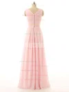 Pink V-neck Chiffon with Flower(s) Floor-length Simple Bridesmaid Dresses #UKM01012726