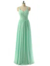 V-neck Chiffon Ruched Lace-up Floor-length Affordable Bridesmaid Dresses #UKM01012729
