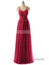 V-neck Chiffon Ruched Lace-up Floor-length Affordable Bridesmaid Dresses #UKM01012729