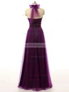 Simple Tulle Floor-length Ruffles Purple Halter Bridesmaid Dresses #UKM01012737