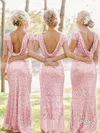 Sheath/Column Scoop Neck Sequined Short Sleeve Backless Bridesmaid Dresses #UKM01012746