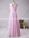 Pink Chiffon Floor-length with Ruffles Nice V-neck Bridesmaid Dress #UKM01012771