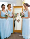 Pink Chiffon Floor-length with Ruffles Nice V-neck Bridesmaid Dress #UKM01012771