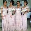 Cap Straps Chiffon Floor-length with Lace Best V-neck Bridesmaid Dress #UKM01012774