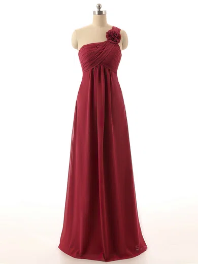 Empire Chiffon Flower(s) Burgundy Cheap One Shoulder Bridesmaid Dresses #UKM01012820
