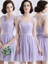 Scoop Neck Lavender Chiffon Tulle Appliques Lace Short/Mini Bridesmaid Dress #UKM01012844