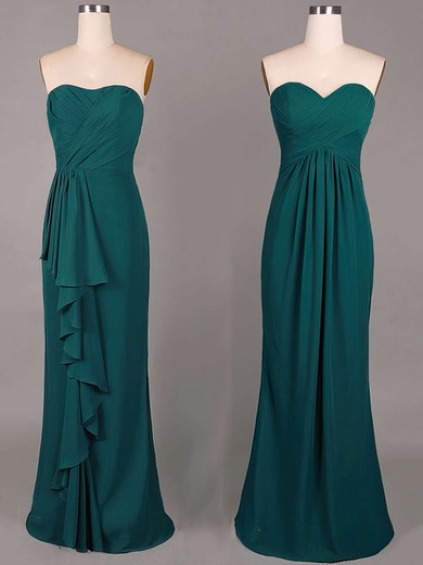 Sheath/Column Vintage Sweetheart Chiffon Ruffles Dark Green Bridesmaid Dresses #UKM01012859
