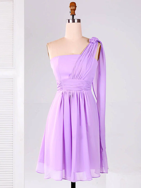 One Shoulder Chiffon Short/Mini Ruffles Casual Lilac Bridesmaid Dresses #UKM01012866