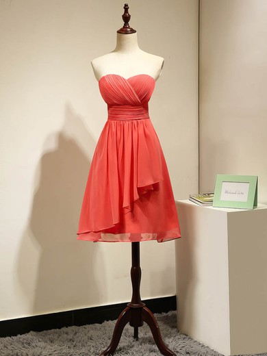 Empire Chiffon Promotion Short/Mini Ruched Watermelon Bridesmaid Dresses #UKM01012868