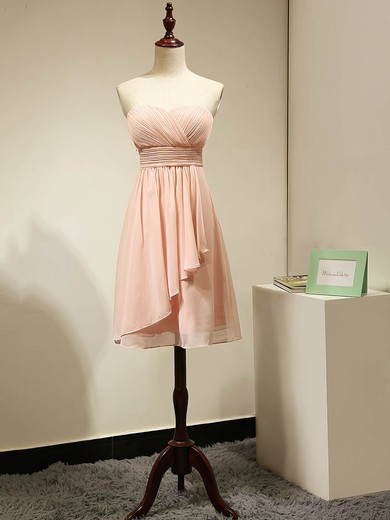 Sweetheart Chiffon Short/Mini Ruched Juniors Pink Bridesmaid Dress #UKM01012884