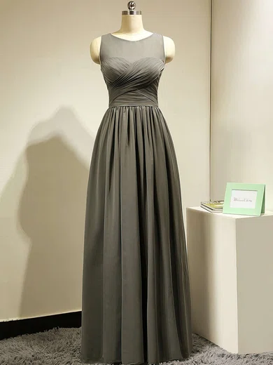 Scoop Neck Chiffon Floor-length with Ruched Bridesmaid Dress #UKM01012885