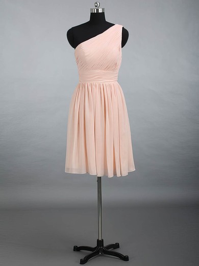 One Shoulder Chiffon Knee-length Ruched Pink Good Bridesmaid Dress #UKM01012887